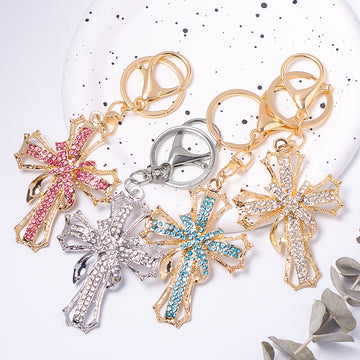 Rhinestone Cross Keychain Openwork Frame Four Color Styles