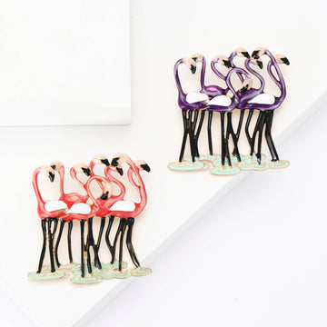 Enamel Flamingo Flock Brooch Pink Purple Two Colors