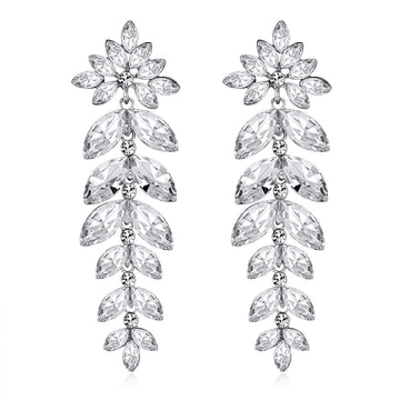 Silver Tone Crystal Leaf Branch Tassel Crystal Three Designs Metal Dangle Earrings