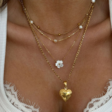 Four Shell Flower Wrapped Bead Natural Pearl And Shell Necklaces