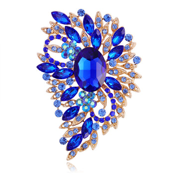 Blue Flower Crystal Nine Designs Metal Brooch Pin for Jackets and Lapels