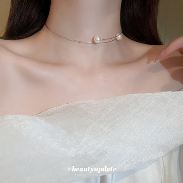 Gold Pearl Wire Collar and Silver Bar Necklace Three Styles