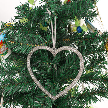 Silver Rhinestone Open Heart Hanging Ornament Ribbon