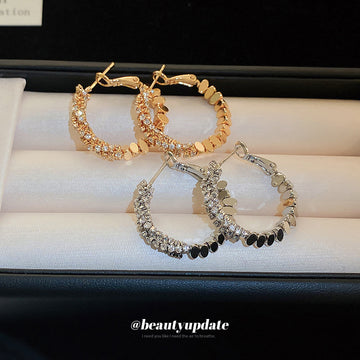 Crystal Textured Hoop Earrings in Gold and Silver Tones