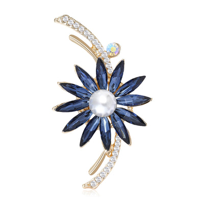 curved blue flower stem brooch shown from the front
