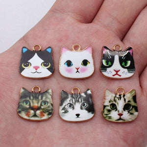 Enamel Cat Face Charms in Six Designs for Jewelry and Craft Making