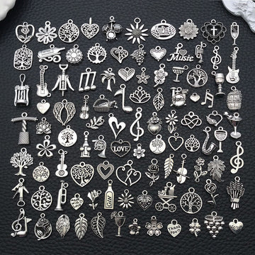 Silver-Tone Heart and Leaf Metal Charms with 15 Listed Options
