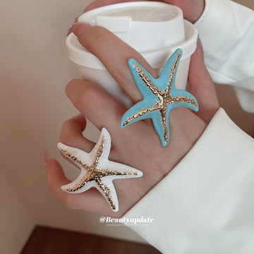 Enamel Starfish Open Rings Gold Ridge Trim 3 Colors