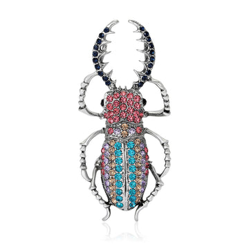 Large Stag Beetle Crystal Brooch in Four Color Palettes
