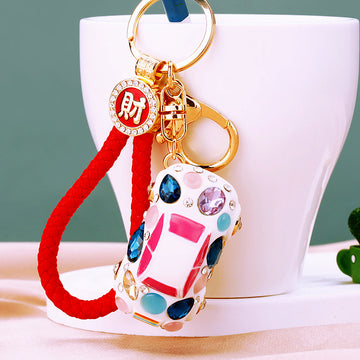 Jeweled Beetle Car Keychains with Rings, Clasps, Cords and Wrist Loops