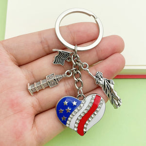 American Flag Heart and Star Charm Keychains, 22 Enamel Designs