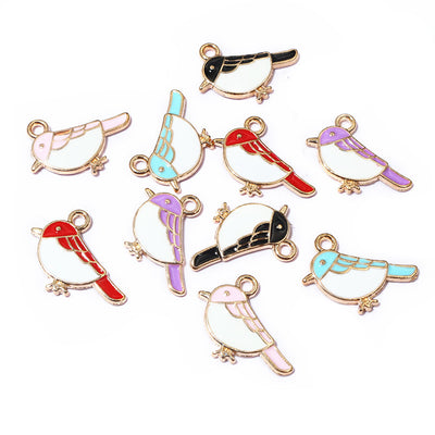 Colorful Bird Charms arranged in the pictured color and finish options