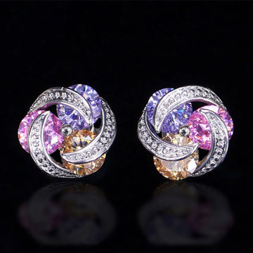 Geometric Twist Cluster Stud Earrings Multicolor Clear Stones