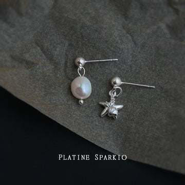 Silver Tone Starfish And Irregular White Pearl Asymmetric Earrings