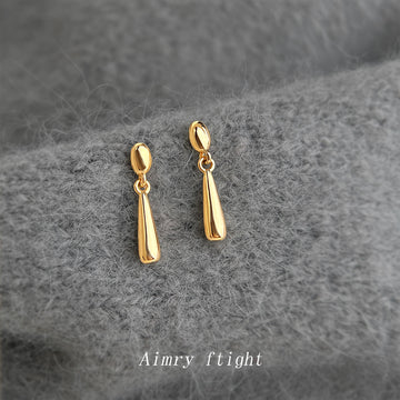 Gold Oval Stud Smooth Teardrop Dangle Drop Earrings