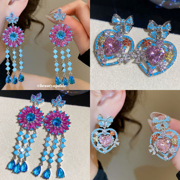 Blue and Pink Floral Statement Earrings in Two Designs