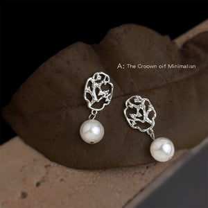 Silver-Tone Plum Blossom Cutout Pearl Drop Earrings