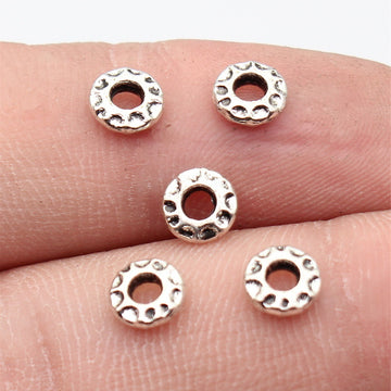 Antique Silver Hammered Ring Jewelry Spacer Disc Bead