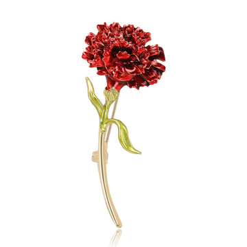 Carnation Flower Stem Brooch Enamel Alloy Pin Five Colors