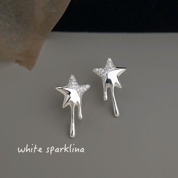 Silver Tone Liquid Dripping Star Stud Earrings For Women