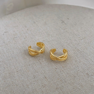 Gold Double Twisted Rope Open Ear Cuffs Clip Style
