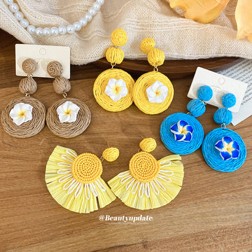Woven Flower Drop Earrings in Four Bright Designs Fashion Jewelry