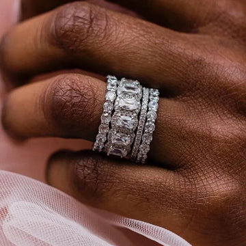 Rectangular Clear Stone Three-Ring Stacking Set In Silver Tone