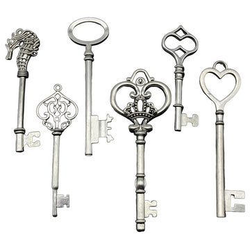 Antique Silver Tone Skeleton Key Charms in Nine Designs