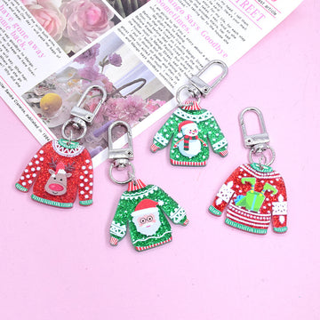 Glitter Acrylic Christmas Sweater Keychain 4 Characters