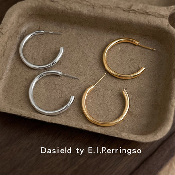 Smooth Open C-Hoop Stud Earrings Gold Silver Styles