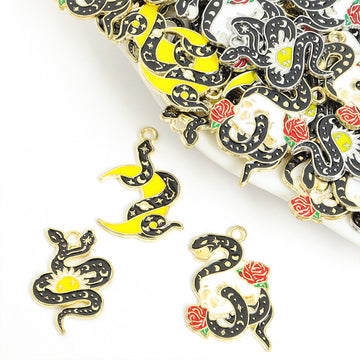 Black Enamel Skull and Snake Charms in Six Coiled Designs