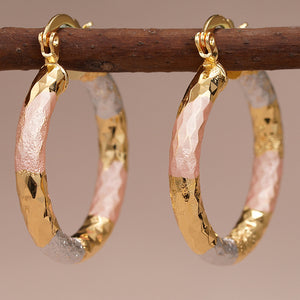 Pink Accent Hoop Earrings in Gold-Tone Metal Jewelry