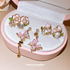 Pastel Flower and Butterfly Drop Earrings with Pearls