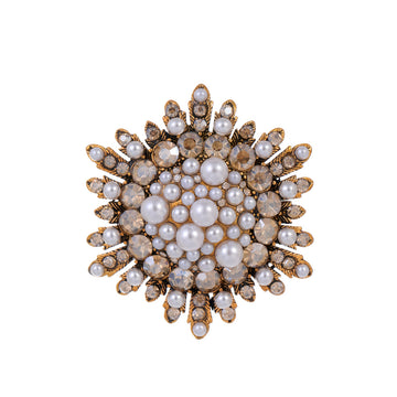 Gold Tone Silver Tone Sunflower Crystal Pearl Look Metal Brooch Pin