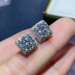 Silver Tone Square Clear Stone Halo Stud Earrings Jewelry