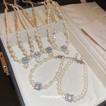 Pearl Square Cabochon Necklace Bracelet Ring Pieces