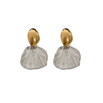 Two Tone Fan Drop Statement Stud Earrings Fashion Jewelry