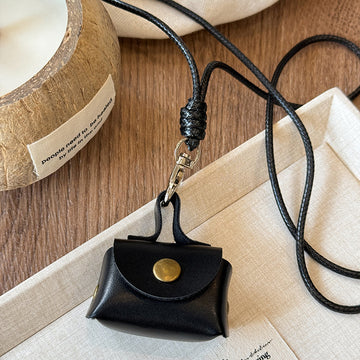 Leather Mini Snap Pouch Cord Necklace Lobster Clasp