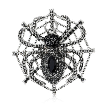 Rhinestone Spider Web Brooch Crystal Body Accent Pin