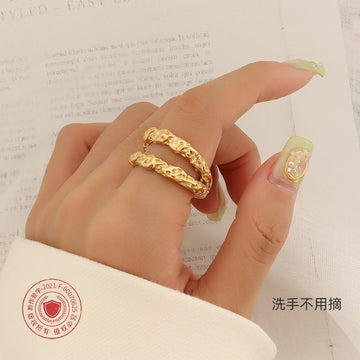 Gold Double Band Hammered Texture Intertwined Rings Multi Size