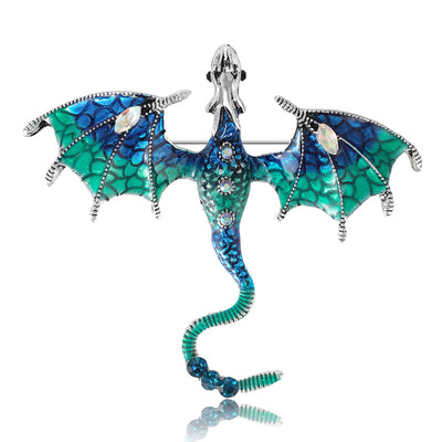 Enamel Winged Dragon brooch shown from the front