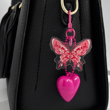 Acrylic Butterfly Charm Keychain With Cross Print And Heart Pendant