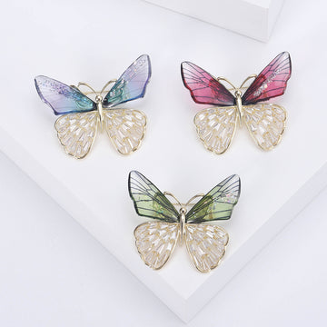 Two Tone Translucent Butterfly Brooch With Openwork Lower Wings
