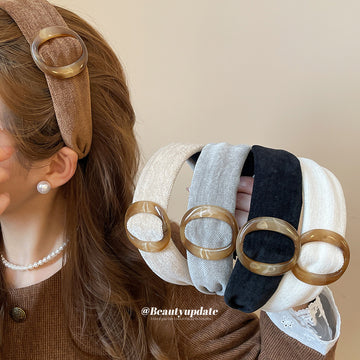 Flocked Fabric Oval Acrylic Ring Headband Deep Coffee