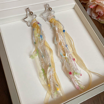 Yellow Ribbon Star Long Drop Stud Earrings Fashion Jewelry
