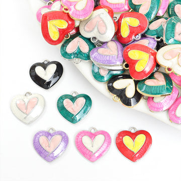 Enamel-Look Gold Silver Heart Alloy Jewelry Pendants in 12 Styles