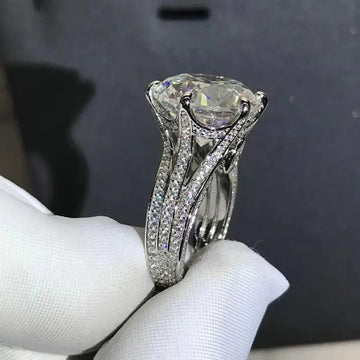 Silver Tone Six Prong Round Stone Split Shank Ring