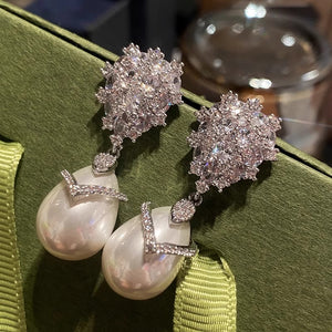 Pearl-Like Teardrop Cluster Drop Earrings In Two Metal Tones