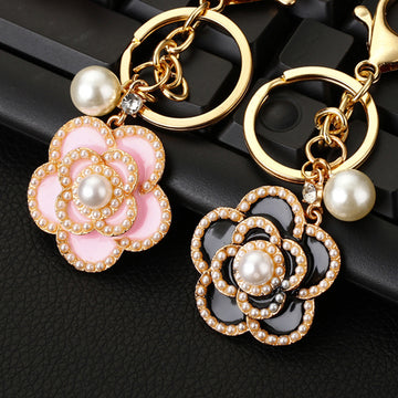 Pearl Rose and Jeweled Rose Keychains in Eight Pictured Colors