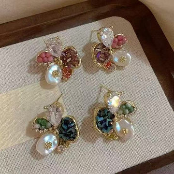 Multicolor Crystal Petal Cluster Statement Stud Earrings